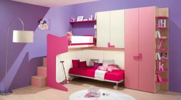 DORMITORIO LILA Y ROSA PARA NIÑAS - HABITACIÓN PARA NIÑAS ROSA Y ...