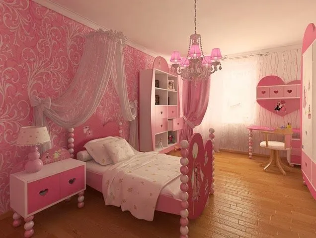 Dormitorio para niñas en color rosa - Dormitorios colores y estilos