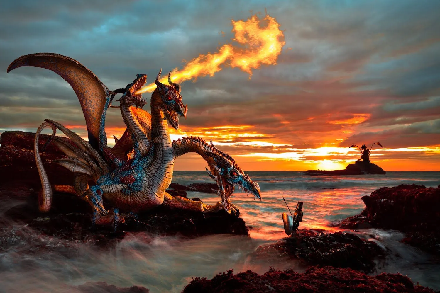 Dragones lanzando fuego en su gran isla | <!-- Start --> <title ...