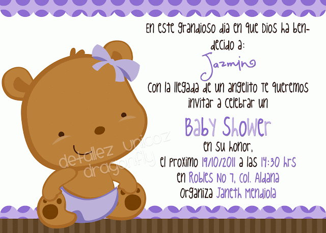 Dragonfly Detallez Unicoz: Invitaciones para Baby Shower