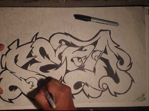 Drawing Graffiti-(WIZ)-By WIZARD (Simple Letters) - YouTube