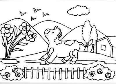 ... DRAWINGS TO COLOR FOR KIDS.: DIBUJO DE UNA VACA DENTRO DE SU CORRAL