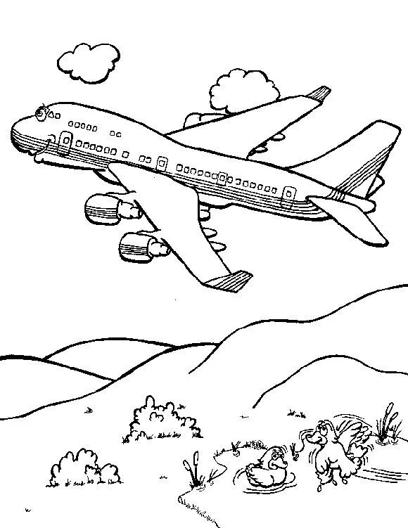 Ducks and a Boeing 747 Jumbo Jet Airplane Coloring Page Printable ...