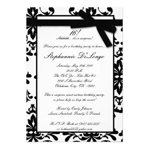 dulce blanco negro de 5x7 Damas invitación de 16 c | Zazzle