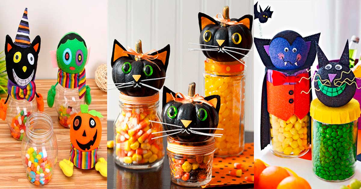 Dulceros para Halloween con frascos - Ideas y Tips