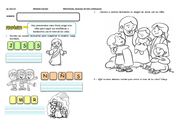 E1 Ficha D2 Religion Jesus Bendice A Los Niños Imprimir Johana | PDF