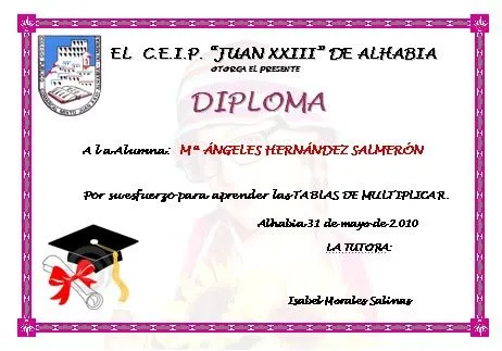 EDUCABLOG DE ALHABIA: Diplomas de las Tablas de Multiplicar