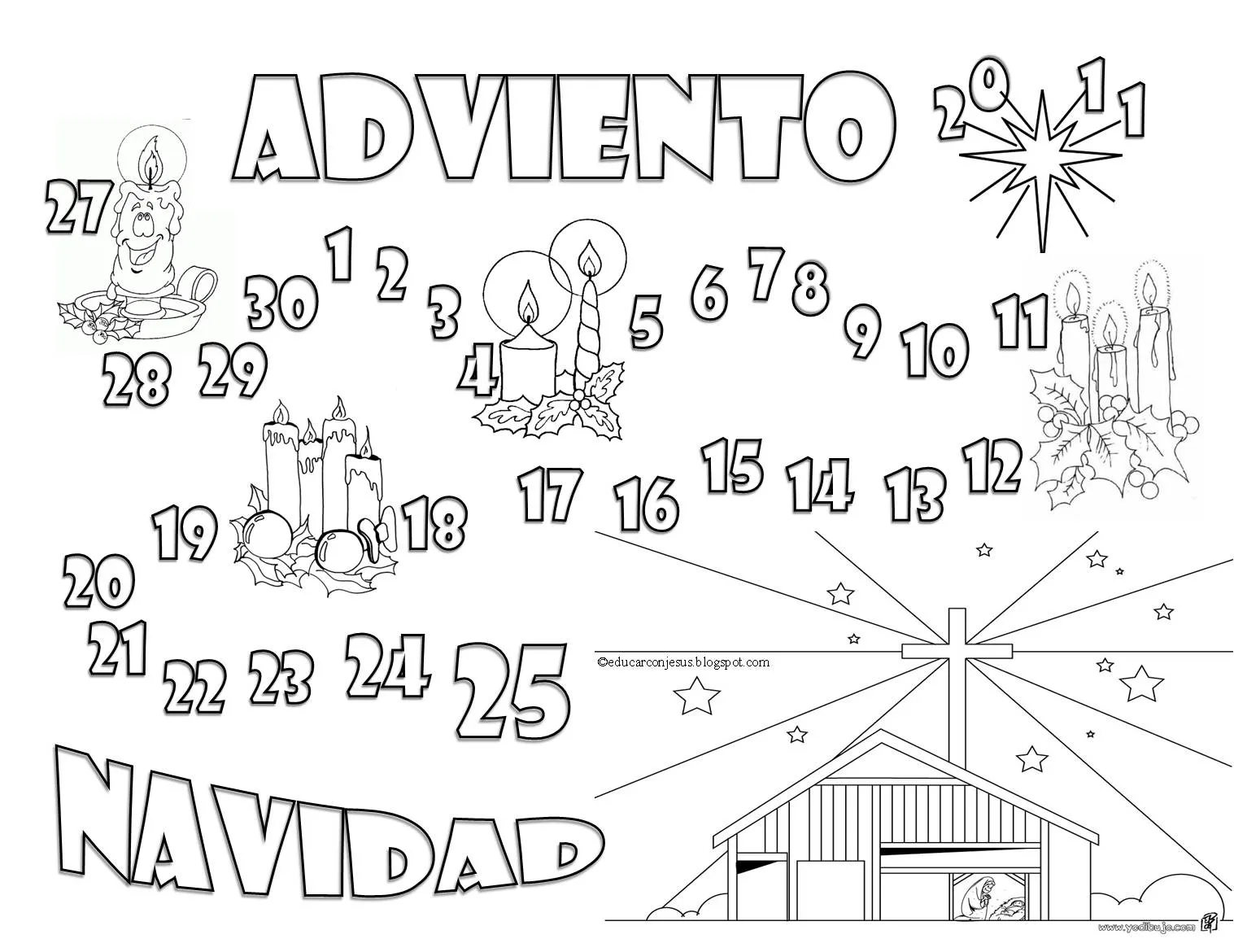 Educar con Jesús: Calendarios de Adviento para colorear 2011