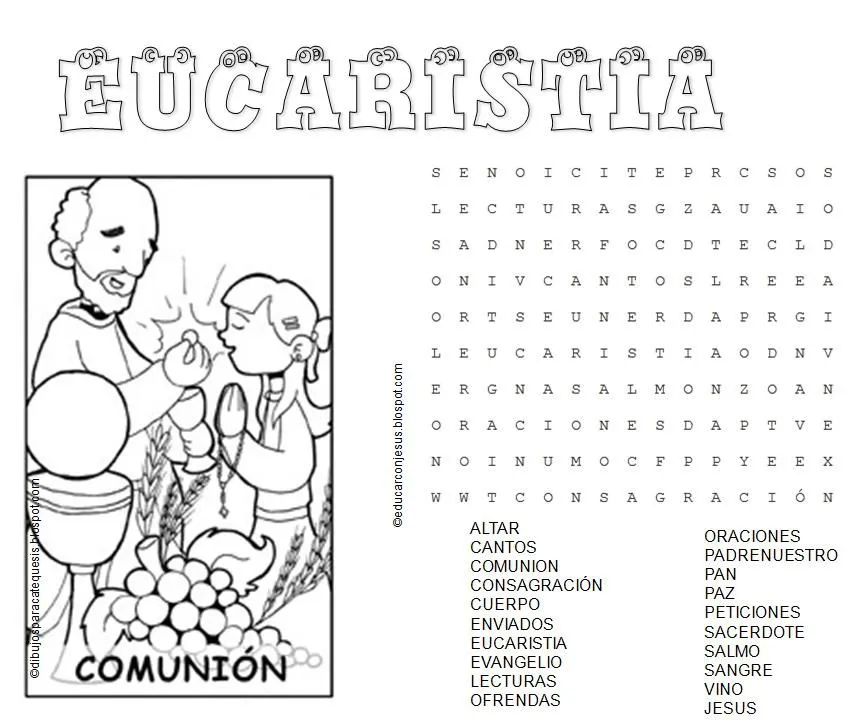 Educar con Jesús: Sacramentos de Iniciación. Sopa de letras