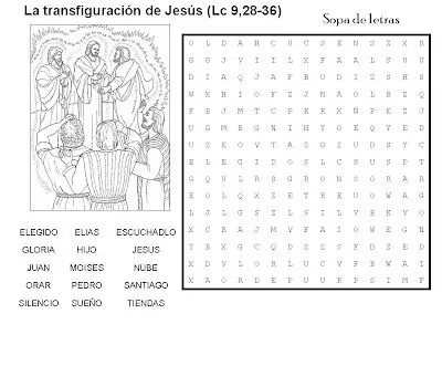 Educar con Jesús: Sopa de letras de la Transfiguración Lc 9,