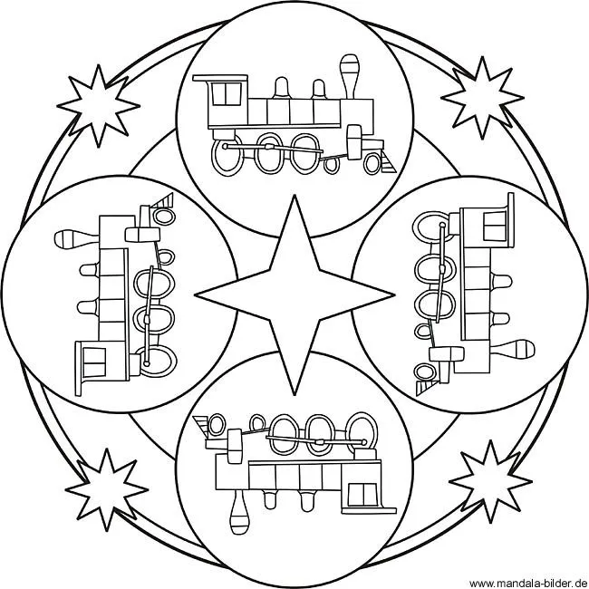 Eisenbahn Mandala Ausmalbild für Kinder zum Nachmalen
