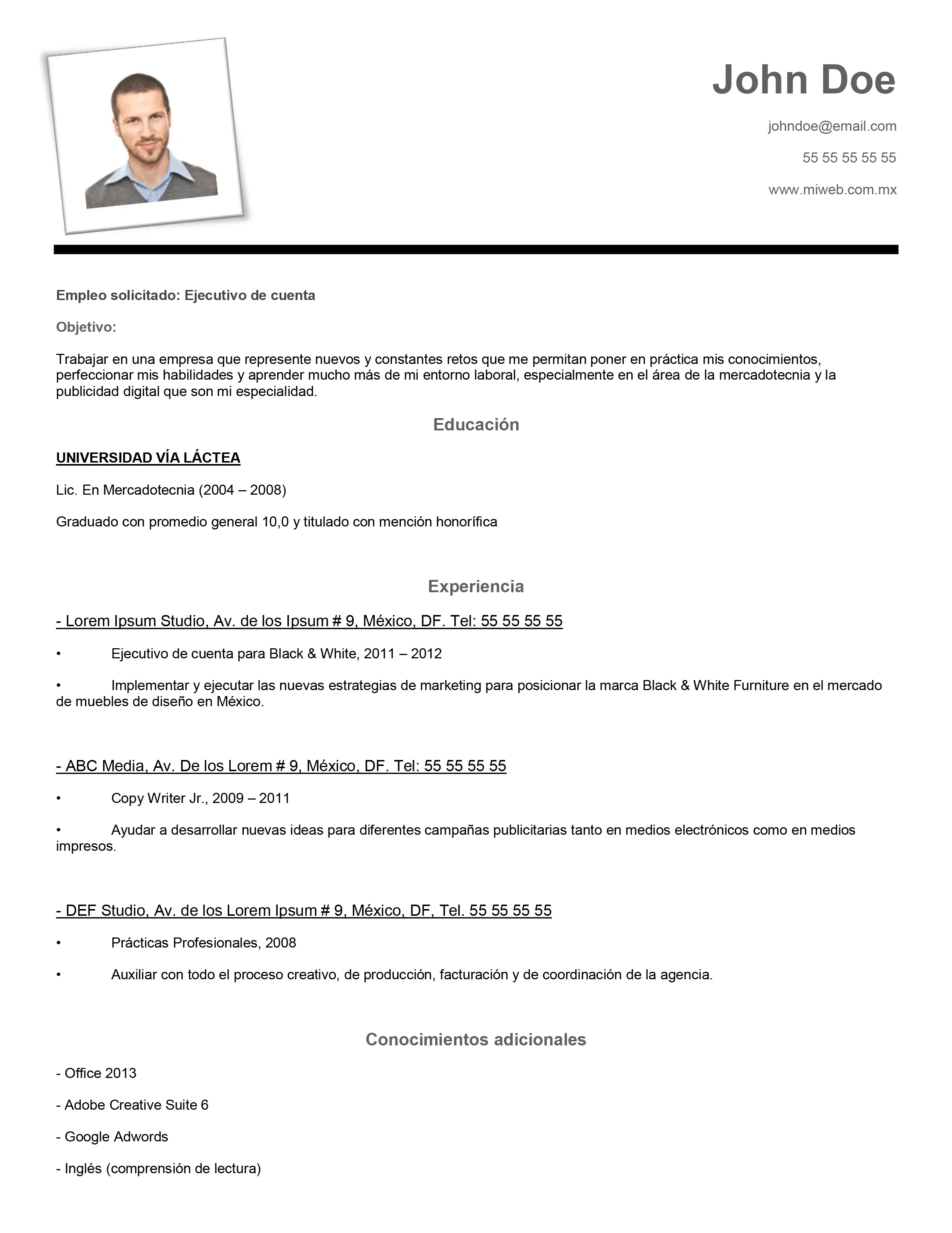 Ejemplos de Curriculum Vitae en Word