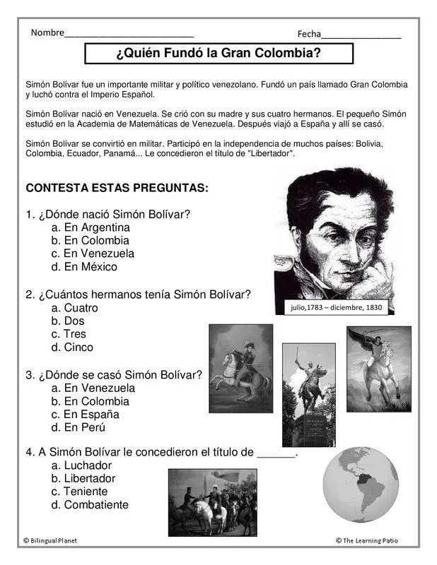 ejercicio biografía Simón Bolívar | Spanish teaching resources, Learning  spanish, Teaching spanish