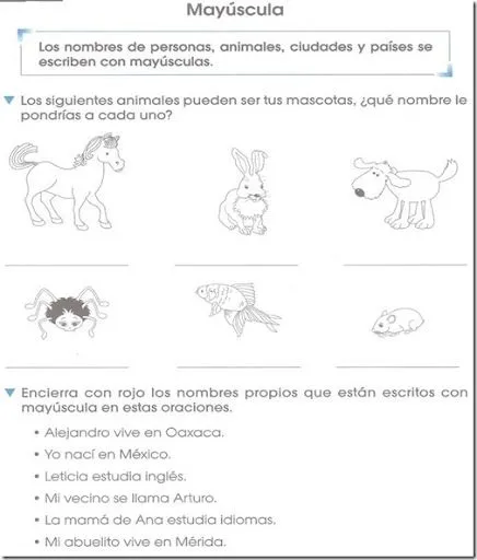 Ejercicio Mayúsulas – primer grado de primaria