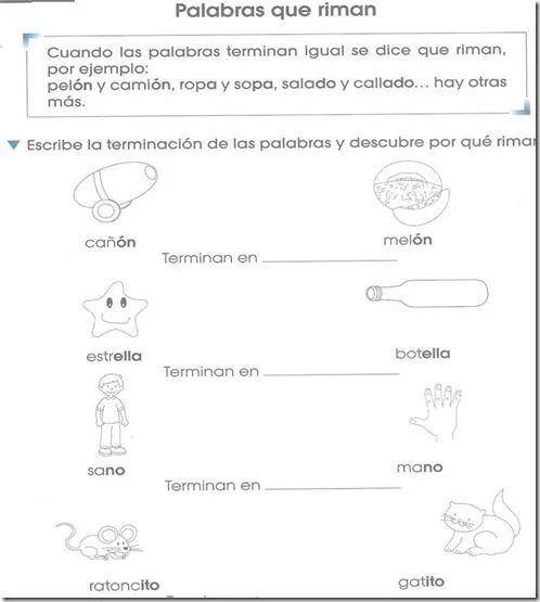 Ejercicio Rima Primer Grado Primaria | first grade | Pinterest ...