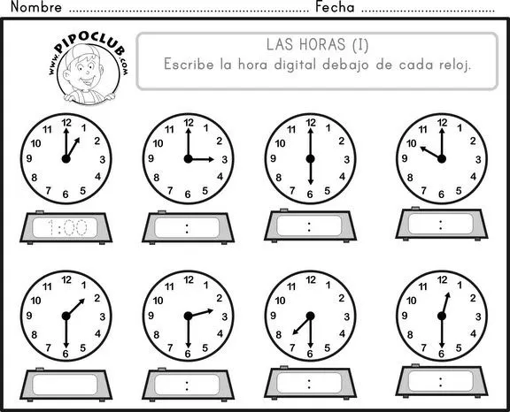 Ejercicios con horas - Imagui