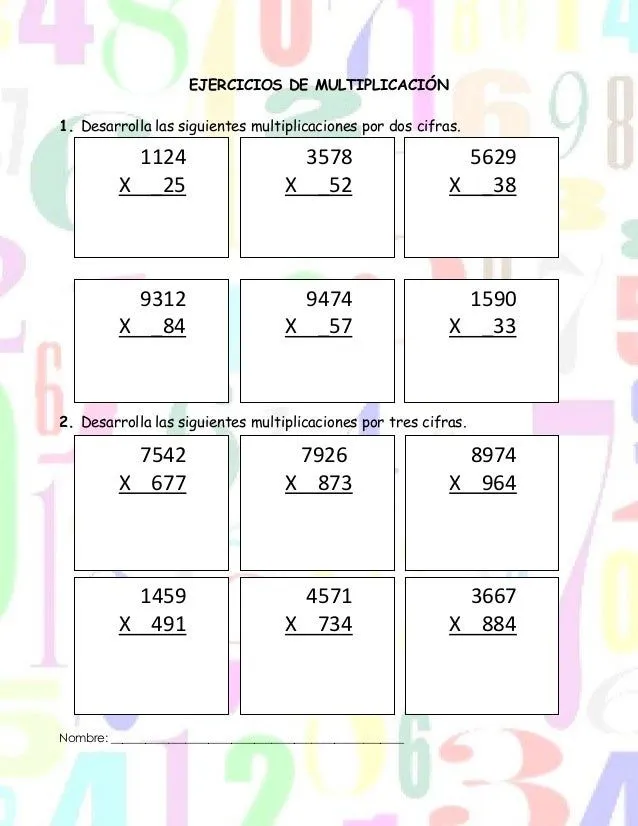 Ejercicios de multiplicación