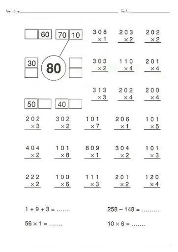 EJERCICIOS MULTIPLICACION POR UNA CIFRA