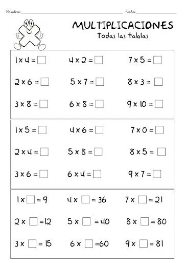 EJERCICIOS DE MULTIPLICACIONES