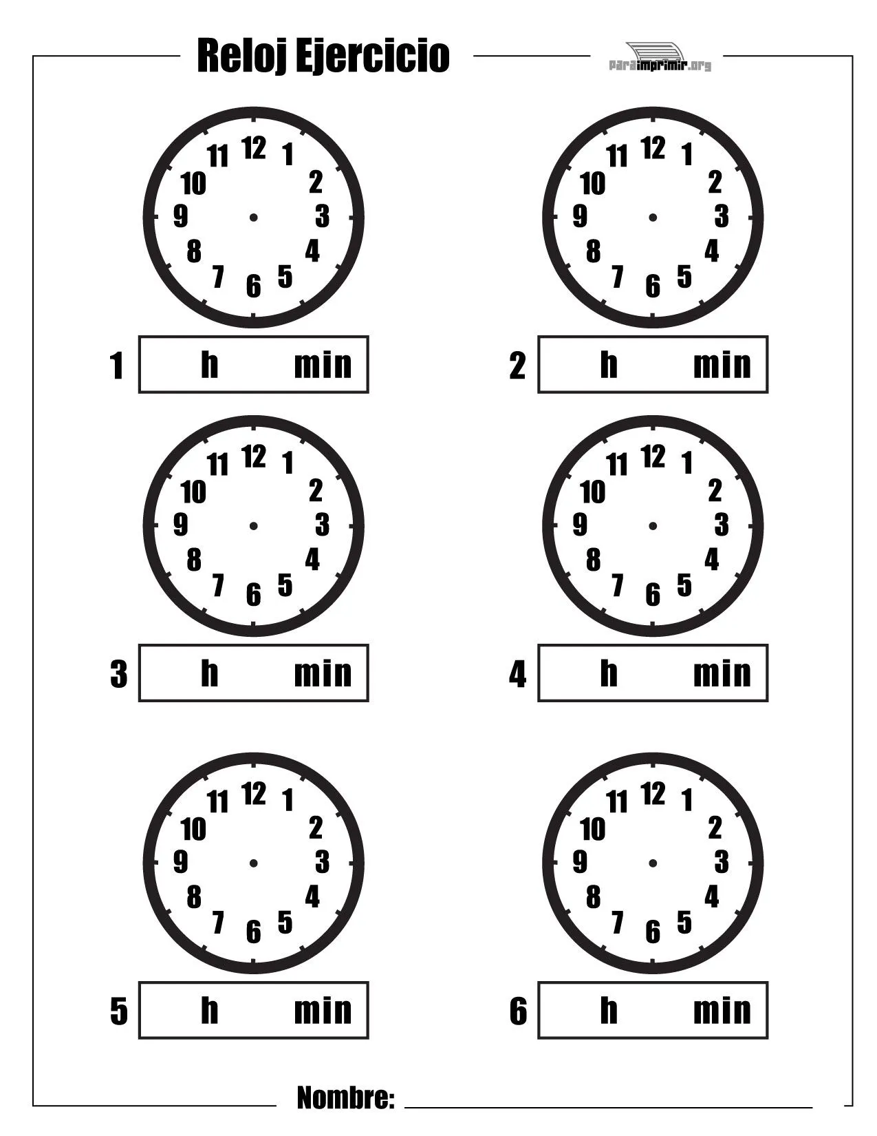 Ejercicio de reloj para imprimir