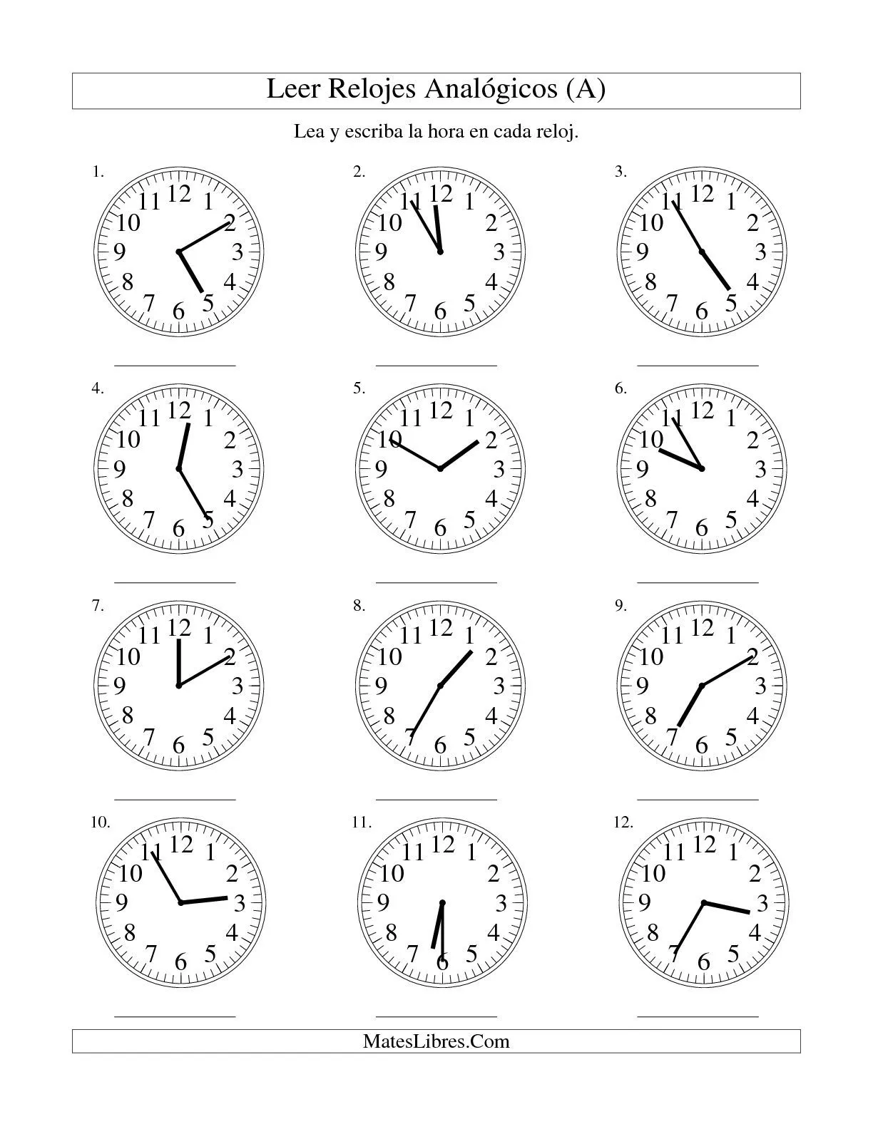 Leer la Hora en un Reloj Analógico en Intervalos de 5 Minutos (A ...