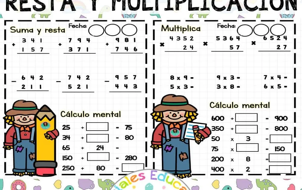 Ejercicios de Suma, Resta y Multiplicación | Materiales Educativos para  Maestras