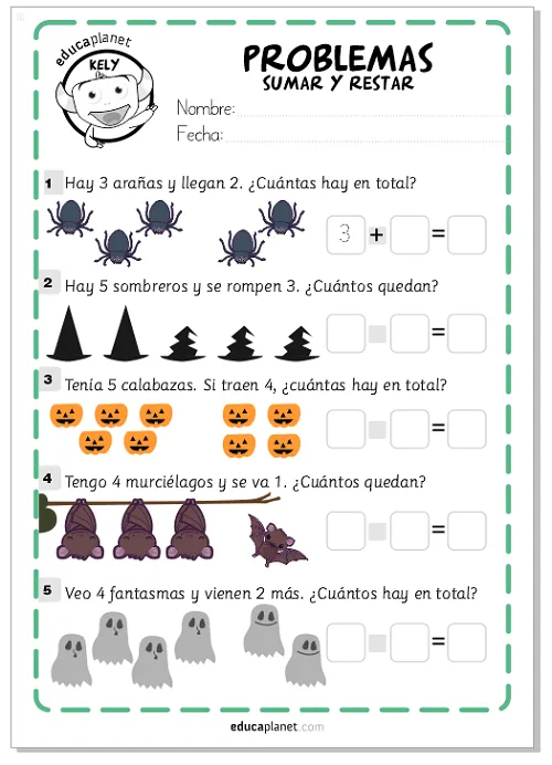 Ejercicios sumar restar, matemáticas fichas GRATIS Infantil y Primaria  EDUCAPLANET APPS