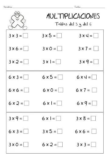 EJERCICIOS TABLAS DE MULTIPLICAR PARA IMPRIMIR