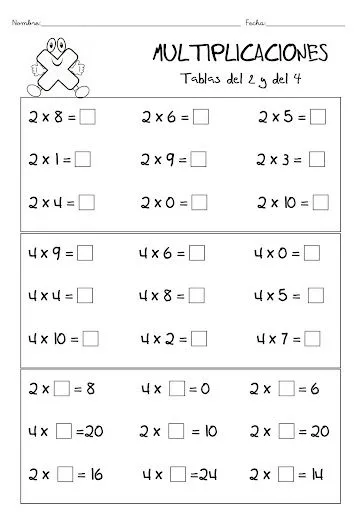 EJERCICIOS TABLAS DE MULTIPLICAR PARA IMPRIMIR