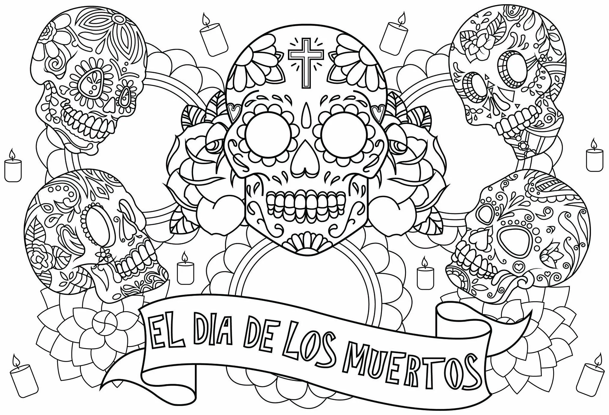 El-dia-de-los-muertos-37717 - Fishes coloring pages for adults - Colorear  para Adultos