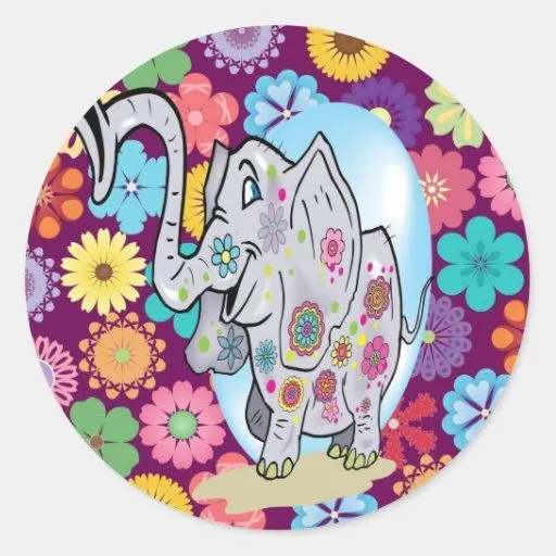 Elefante lindo del Hippie con las flores coloridas Etiqueta de Zazzle.