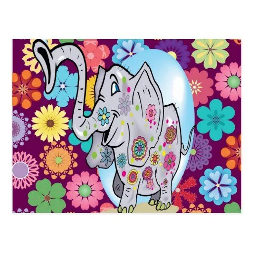 Elefante lindo del Hippie con las flores coloridas Tarjetas ...