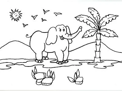 , estudiar o imprimir Dibujo de un elefante junto a una palmera ...
