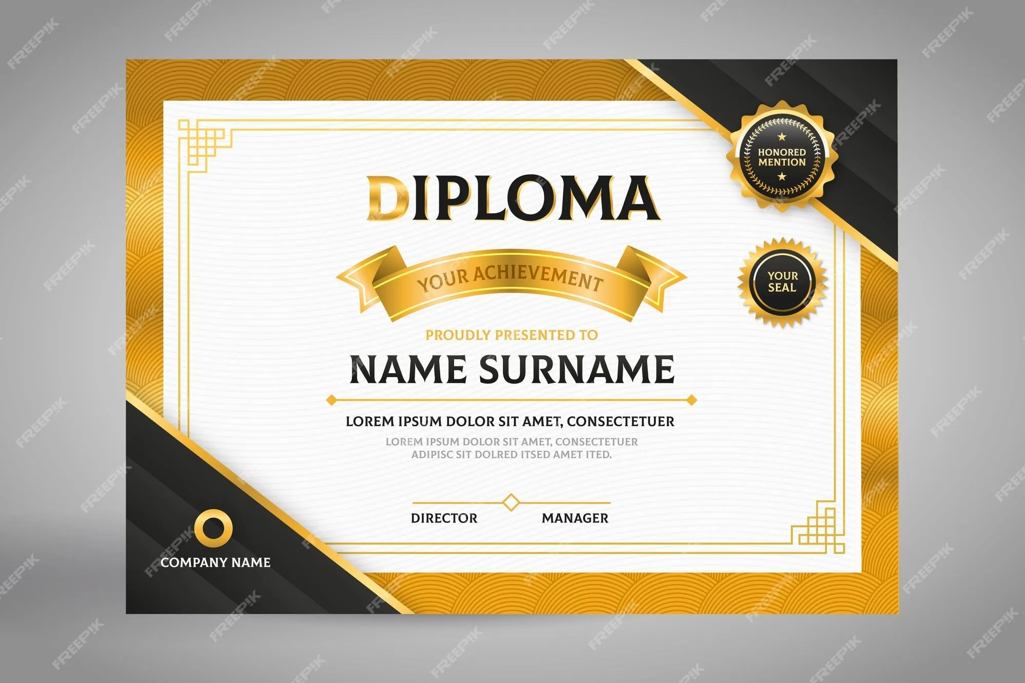 Elegante plantilla de certificado de diploma negro y dorado | Vector Gratis