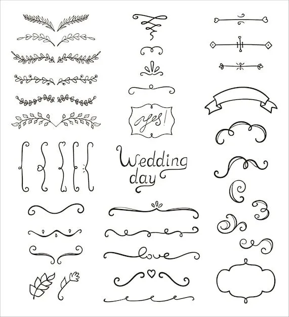 Elementos vintage decorativos dibujados a mano (laureles, hojas, flores,  remolinos, marcos, letras). perfecto para invitaciones, tarjetas de  felicitación, citas, blogs, marcos de boda, carteles. | Vector Premium