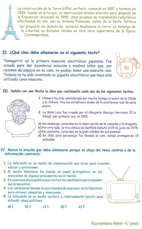 Eliminación de Oraciones para niños 6º | Razonamiento Verbal