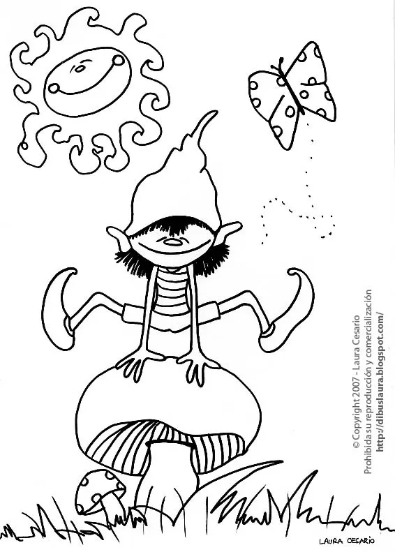 Elves printable pictures for coloring: Gnome on a mushroom for ...