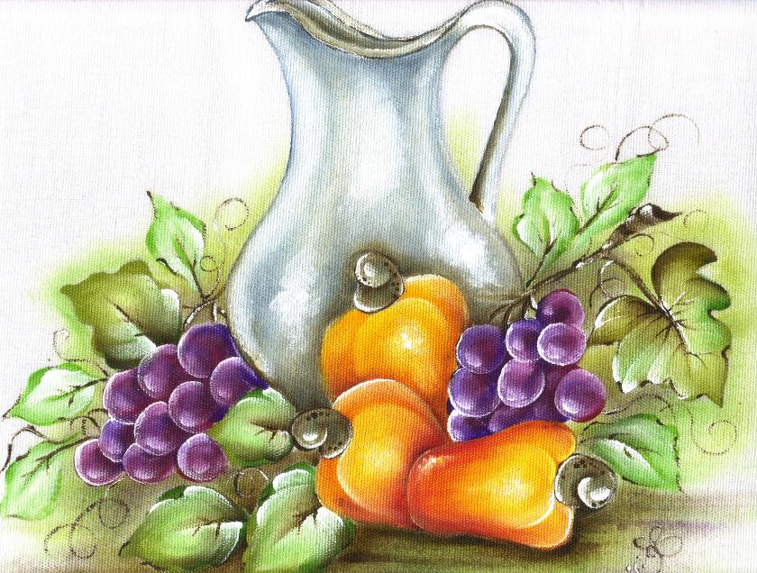  ... em Tecido Frutas Jarra , Cajus e uvas Pano de Prato - Pintura Em