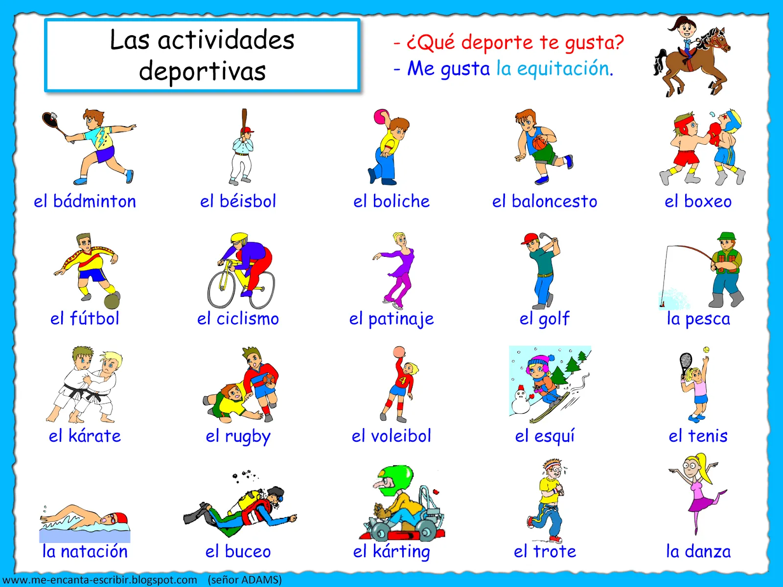 Me encanta escribir en español: Las Actividades Deportivas (Me ...