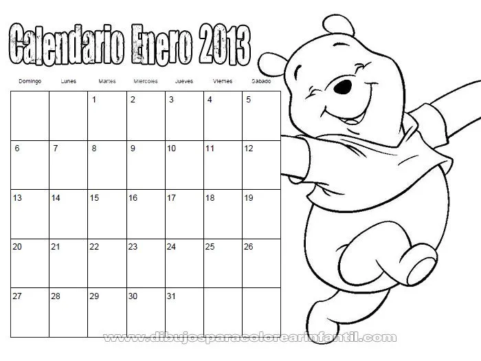 Enero 2013 Calendario para colorear | Dibujos para Colorear Infantil