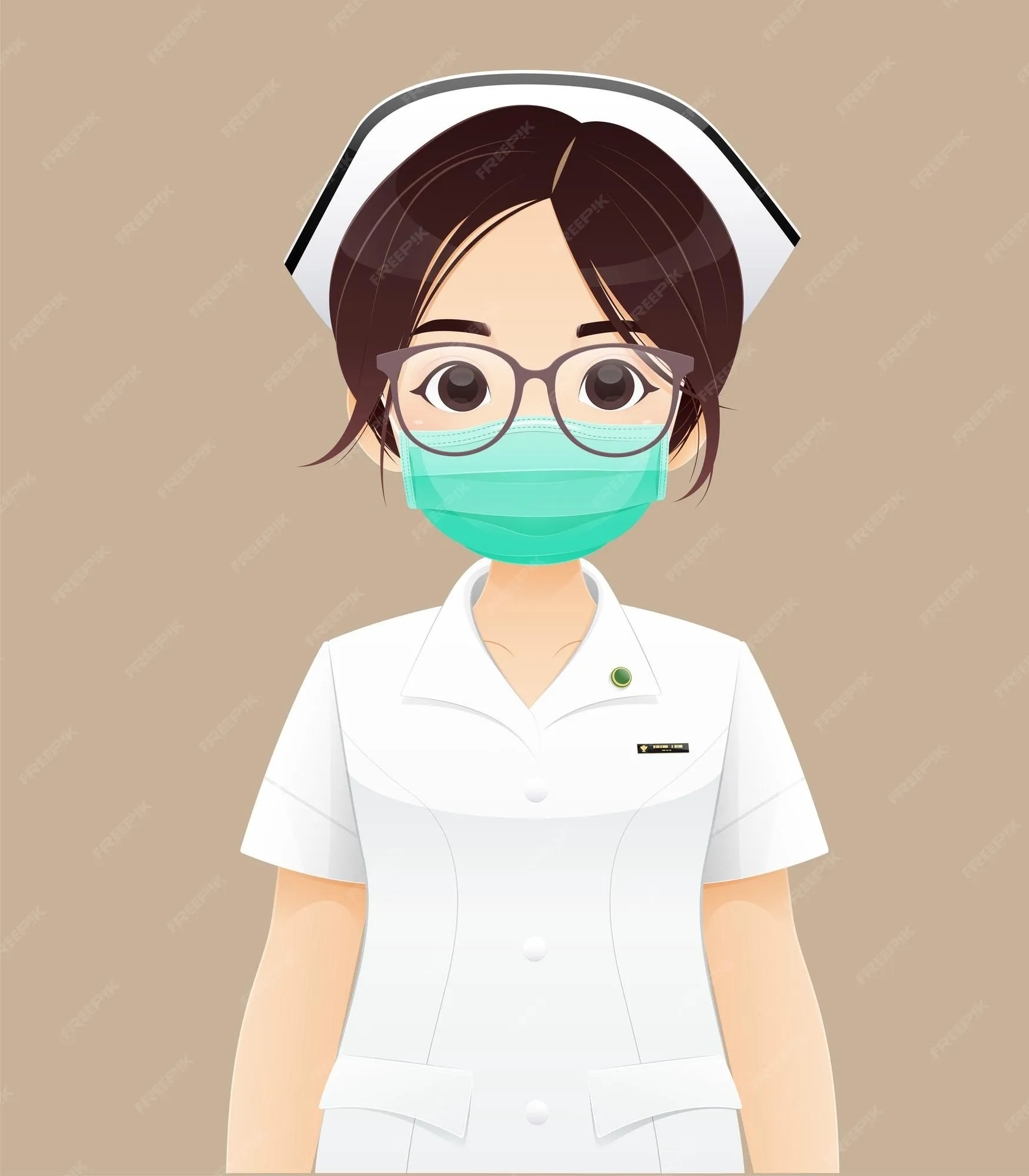 Enfermería lleva una máscara protectora, mujer de dibujos animados médico o  enfermera en uniforme blanco sobre fondo marrón, ilustración vectorial en  el diseño de personajes | Vector Premium