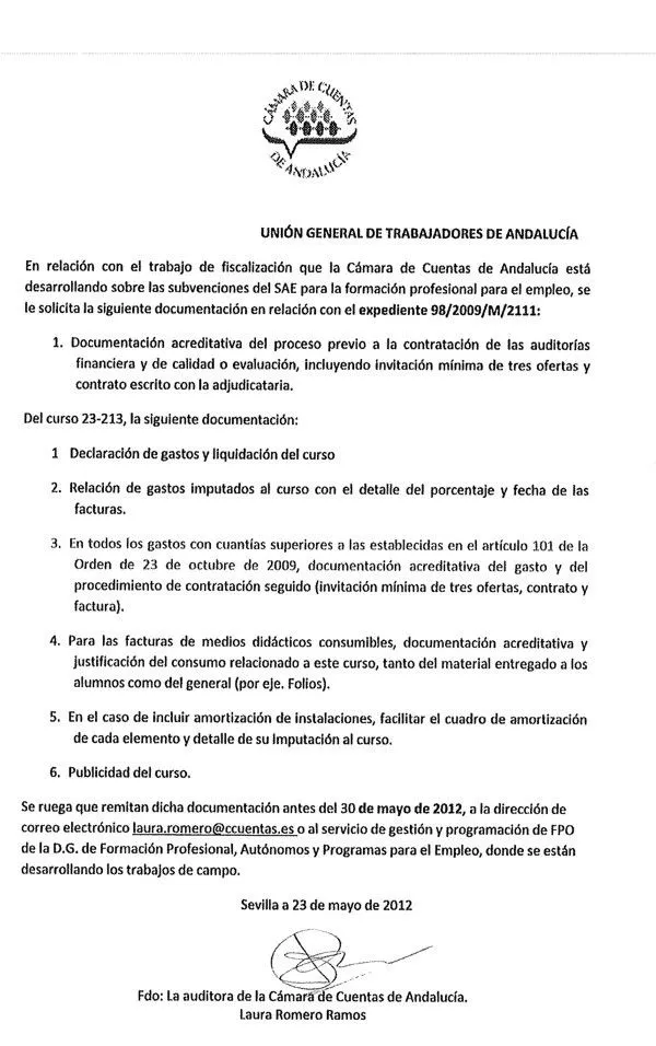 Así engañó UGT-A a la Cámara de Cuentas de Andalucía - Libertad ...