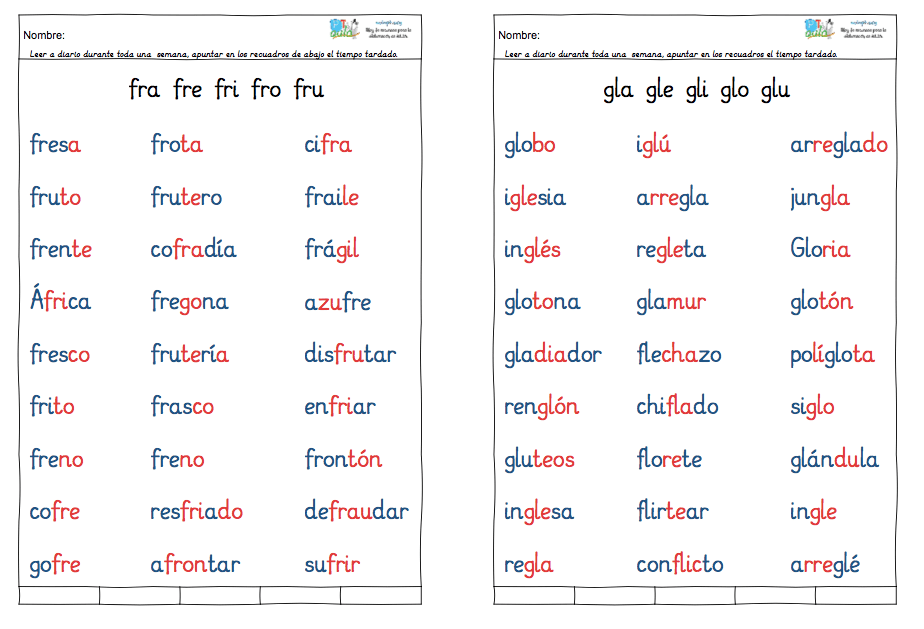 ENTRENAMIENTO DE LA LECTURA DE SÍLABAS TRABADAS - Aula PT