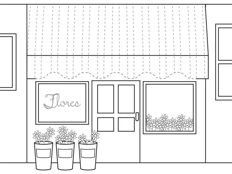 Escaparate de floristería. Dibujo para colorear