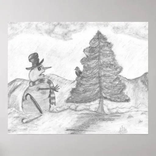 Escena del navidad del dibujo de lápiz del Graysca Poster | Zazzle