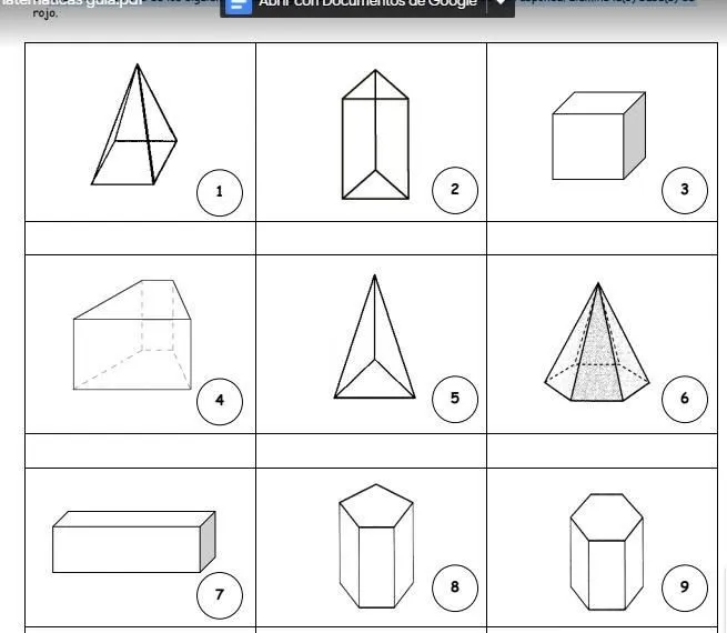 Escribe el nombre de los siguientes cuerpos geométricos. Escribe el número  donde corresponda. Ilumina la(s) - Brainly.lat