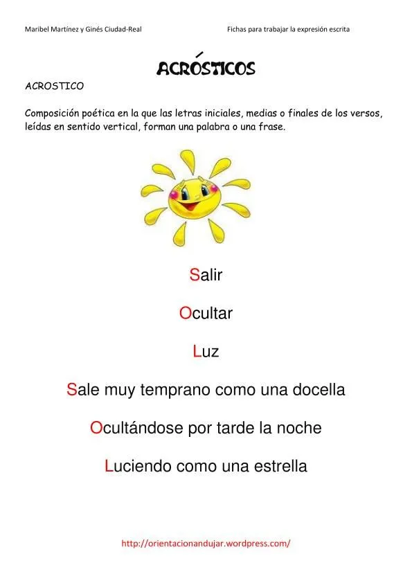 Escritura creativa con Acrosticos -Orientacion Andujar