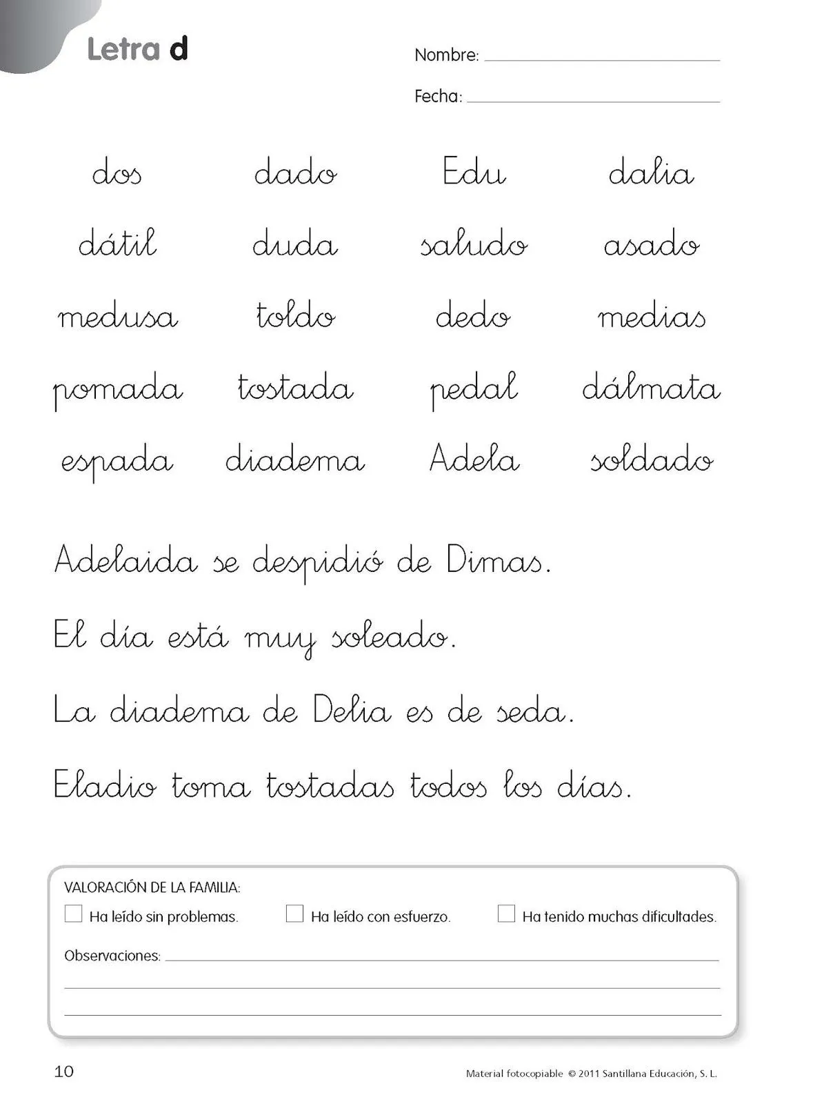 Escuela de padres y madres: FICHAS DE LECTOESCRITURA