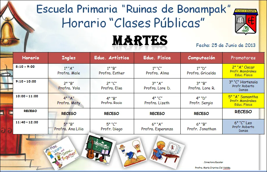 Escuela Primaria "Ruinas de Bonampak": Horario de Clases Públicas