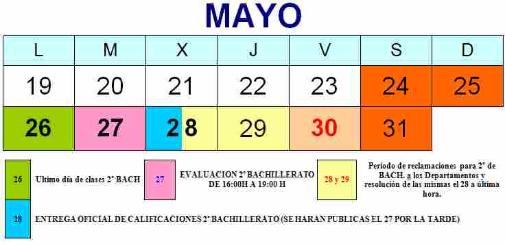 escuela secundaria general 19: Calendario escolar mes de mayo